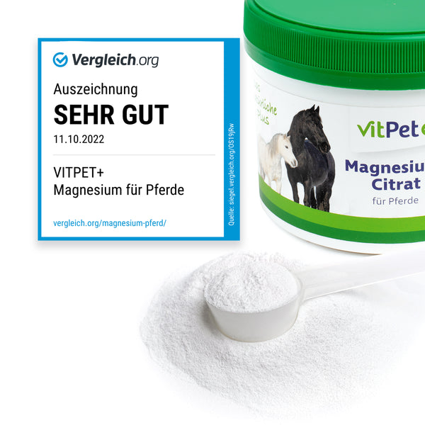 Magnesiumcitrat für Pferde – Premium Magnesium Pulver – 500 g inkl. Dosierlöffel