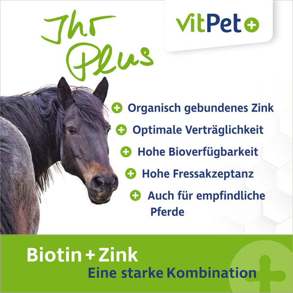 Biotin plus Zink für Pferde – Ergänzungsfuttermittel – 1,2 kg inkl. Dosierlöffel