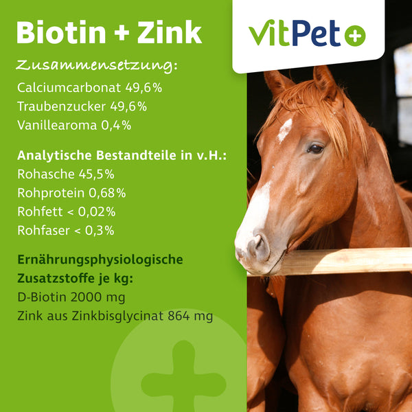 Biotin plus Zink für Pferde – Ergänzungsfuttermittel – 1,2 kg inkl. Dosierlöffel